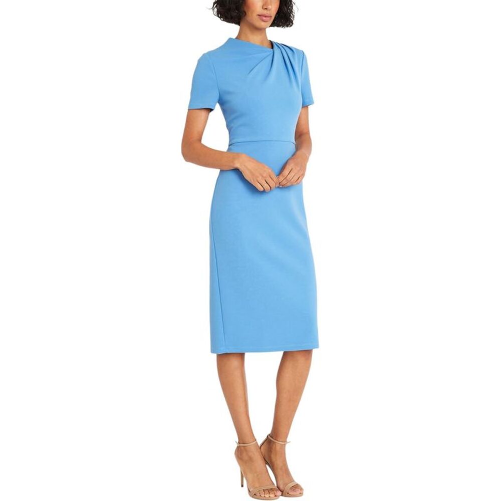 Maggy London Womens Shirred-Shoulder Sheath Midi Dress 2 Blue Bonnet - NWT $128 - Picture 4 of 4